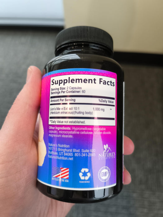Lions Mane Mushroom Supplement - Brain Health Support for Focus, Memory, Cognition & Immune Support - Nature's Nootropic Lion's Mane Mushroom Extract Non-GMO, Vegetarian & Gluten Free - 120 Capsules