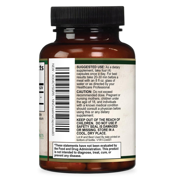 Creatine Monohydrate Capsules 3000mg – Best Micronized Creatine Powder - Supports Lean Muscle, Strength, Energy, & Endurance - Nature's Supplement, Non-GMO, Gluten Free for Women & Men - 60 Capsules