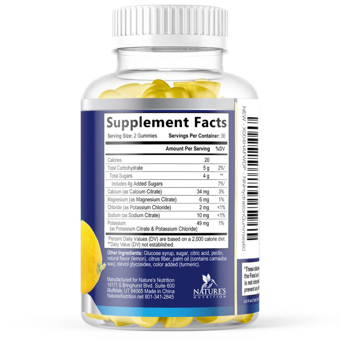 Hydration Electrolyte Gummies - Daily Liquid Replenisher Gummy - Electrolyte Multiplier with Minerals, Potassium & Real Salt - Vegan, Non-GMO - Tasty Lemon Flavor Hydration Electrolytes - 60 Gummies