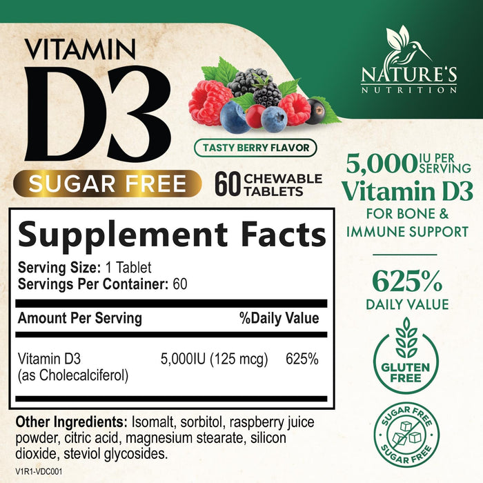 Vitamin D3 5000 IU - 60 Chewable Tablets