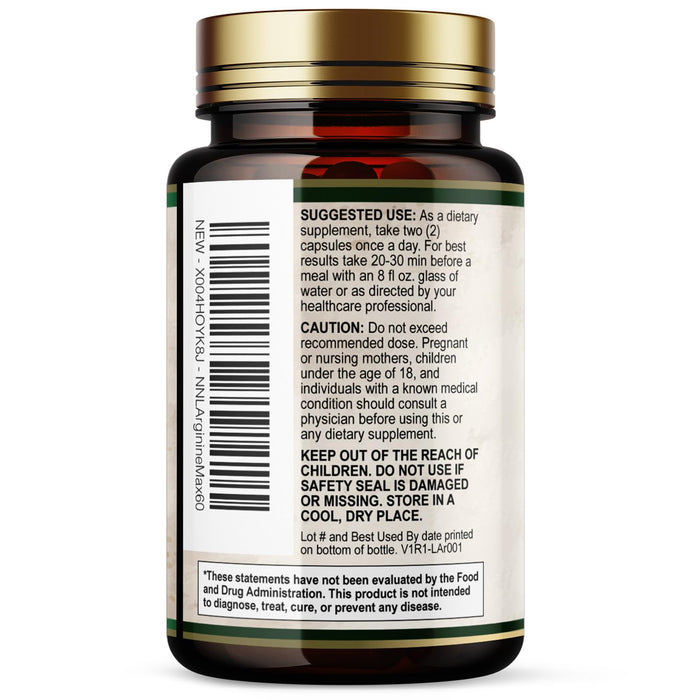 L-Arginine Supplement 1000mg with L-Citrulline - Heart Health Support - Muscle Supporting Nitric Oxide Precursor Booster for Extra Strength - Non-GMO Amino Acid Energy Blend For Men - 60 Capsules