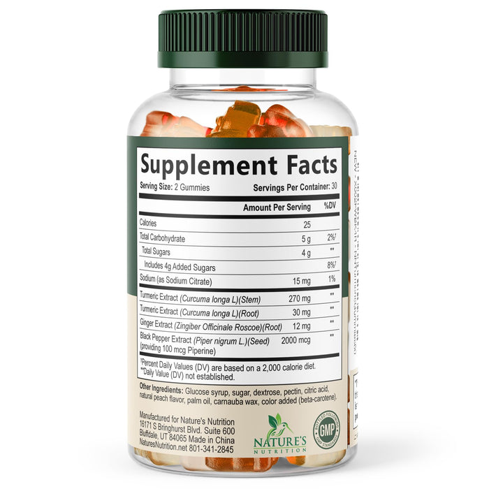 Turmeric and Ginger Gummies - Vegan Turmeric Curcumin Gummies with Black Pepper Extract for High Absorption, Nature's Curcumin Gummy for Joint Support Supplement, Non-GMO, Gluten Free - 60 Count