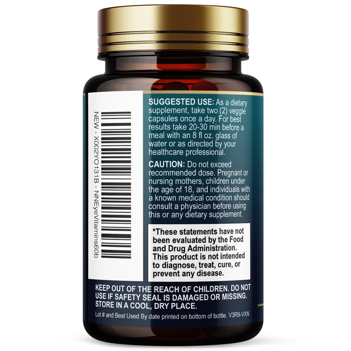 Eye Vitamins & Mineral Supplement - Contains Lutein, Zinc, Vitamins C, E & Zeaxanthin - Supports Eye Strain, Vision Macular Health & Dry Eyes for Seniors with Lycopene, Gluten Free - 60 Capsules