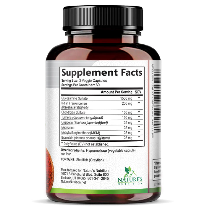 Glucosamine Chondroitin MSM 2100mg Complex - Joint Support Supplement for Joint Mobility & Comfort For Men and Women with Turmeric & Boswellia, Triple Strength Glucosamine Supplements - 180 Capsules