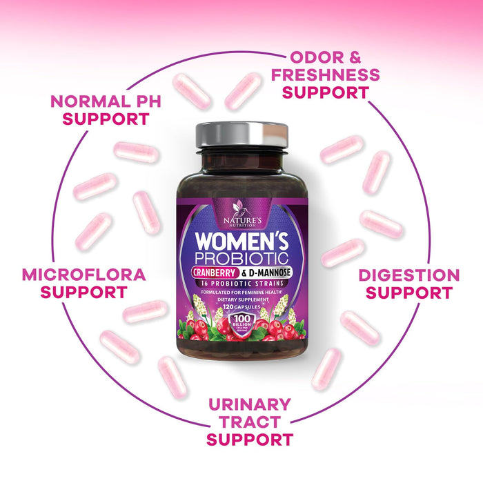 Probiotics for Women 60 Billion CFU - 16 Strains, Prebiotics & Cranberry, PH Balance, Digestive Health, Vaginal & Immune Support, Womens Probiotic for Gut Health, Shelf Stable - 120 Capsules