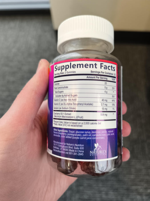 Cranberry Gummies 50:1 Cranberry Extract - Urinary Tract Support Made with 25,000mg, Helps Cleanse & Protect, Cran Berry Gummy Supplement + Vitamin C, Chewable Cran Pills for Women - 60 Gummies