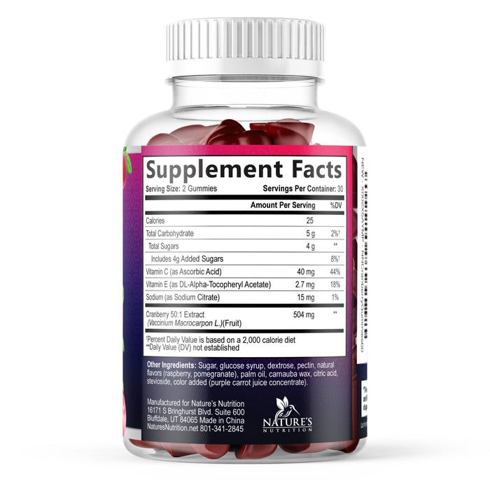 Cranberry Gummies 50:1 Cranberry Extract - Urinary Tract Support Made with 25,000mg, Helps Cleanse & Protect, Cran Berry Gummy Supplement + Vitamin C, Chewable Cran Pills for Women - 60 Gummies