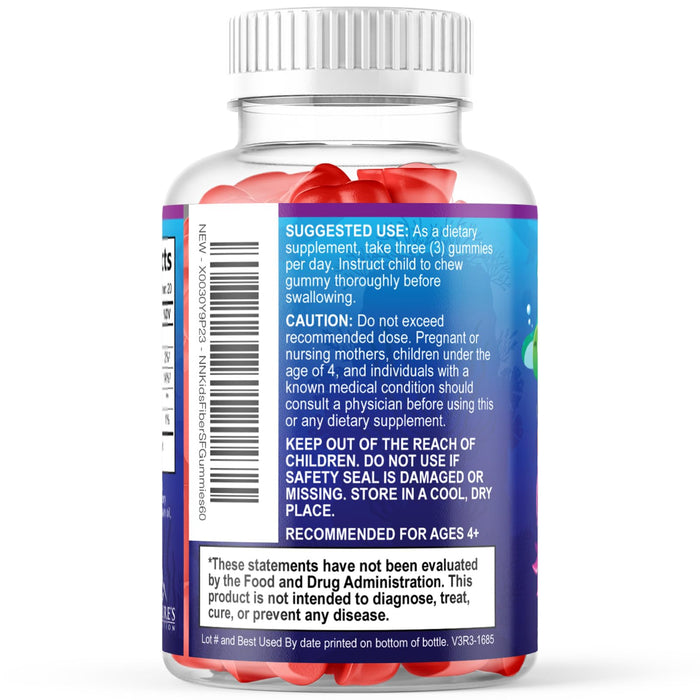 Kids Fiber Gummies – Sugar Free Prebiotic Fiber Supplement for Digestive Health, Regularity & Immune Support – 4g Plant-Based Fiber – Natural Raspberry Flavor – Vegan, Gluten-Free – 60 Gummies
