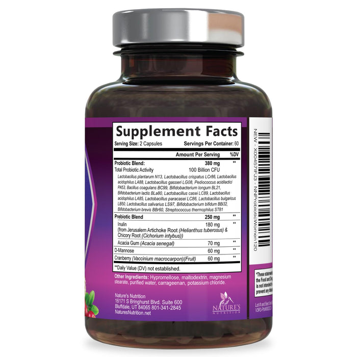 Probiotics for Women 60 Billion CFU - 16 Strains, Prebiotics & Cranberry, PH Balance, Digestive Health, Vaginal & Immune Support, Womens Probiotic for Gut Health, Shelf Stable - 120 Capsules