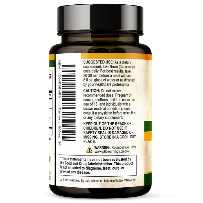 Turmeric Curcumin Supplement 1500mg - Organic Tumeric & BioPerine Black Pepper for Best Absorption with 95% Curcuminoids, Nature's Joint & Immune Support, Non-GMO, Bottled in USA
