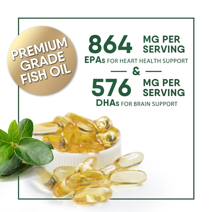 Omega 3 Fish Oil Supplements - 2400 mg Triple Strength Omega3, EPA & DHA with Essential Fatty Acids - Natural Immune, Brain & Heart Health Support - Gluten Free, Non-GMO, Wild Caught - 120 Softgels