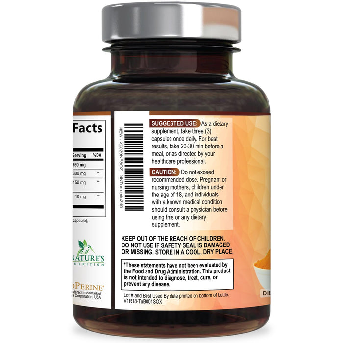 Turmeric Curcumin Supplement 1950mg - 95% Curcuminoids with Organic Turmeric & BioPerine Black Pepper Extract for Best Absorption, Nature's Vegan Joint Support, Non-GMO, Bottled in USA - 240 Capsules