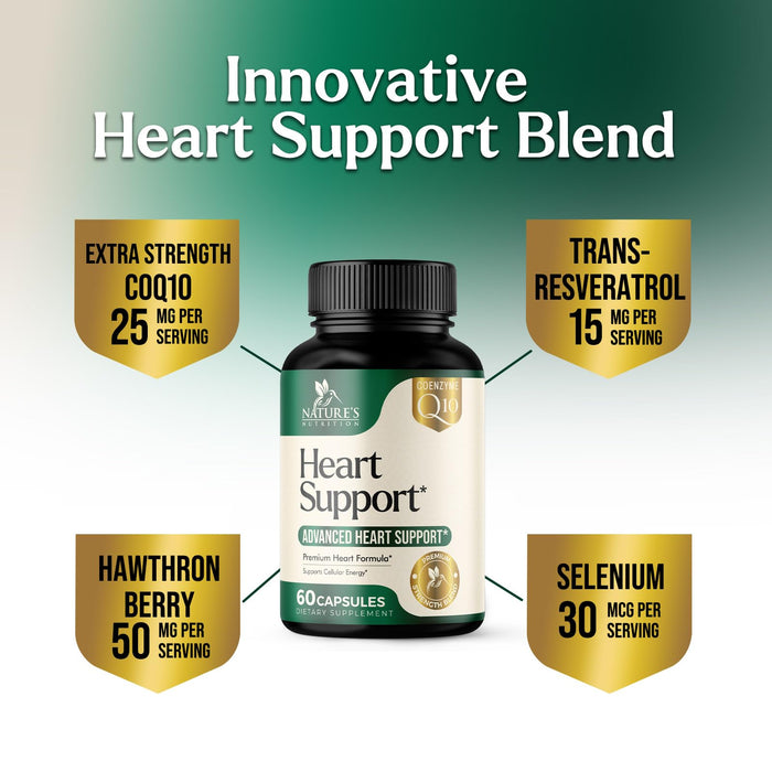 Heart Supplements for Men & Women 1650mg - Antioxidants for Heart Health Support with CoQ10, Hawthorn, Plant Sterol & More Vitamins to Support Nitric Oxide & Energy Production, Non-GMO - 60 Capsules