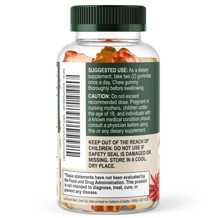 Turmeric and Ginger Gummies - Vegan Turmeric Curcumin Gummies with Black Pepper Extract for High Absorption, Nature's Curcumin Gummy for Joint Support Supplement, Non-GMO, Gluten Free - 60 Count