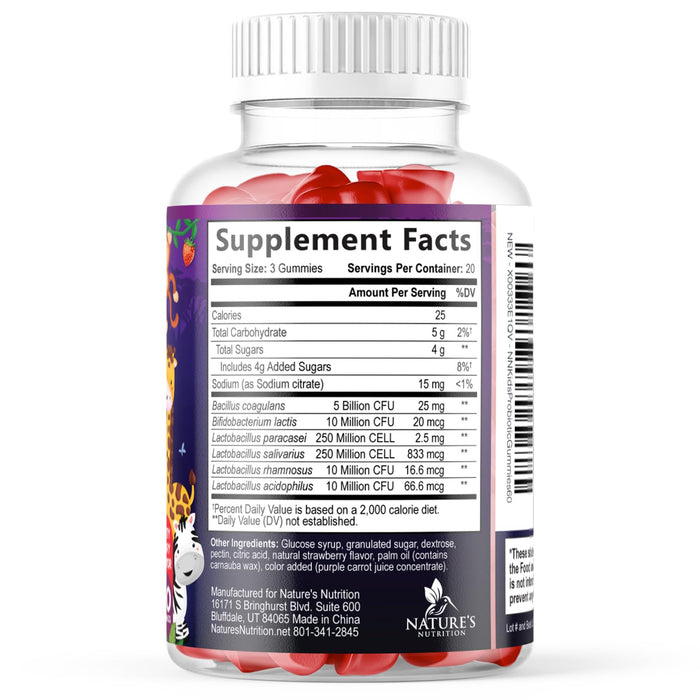 Probiotics for Kids Digestive Health - 5 Billion CFU - Natural Immune Support Supplement - Daily Children's Probiotic Gummy for Ages 4+ Vegan, Gluten, Soy & Dairy Free - Berry Flavored - 60 Gummies