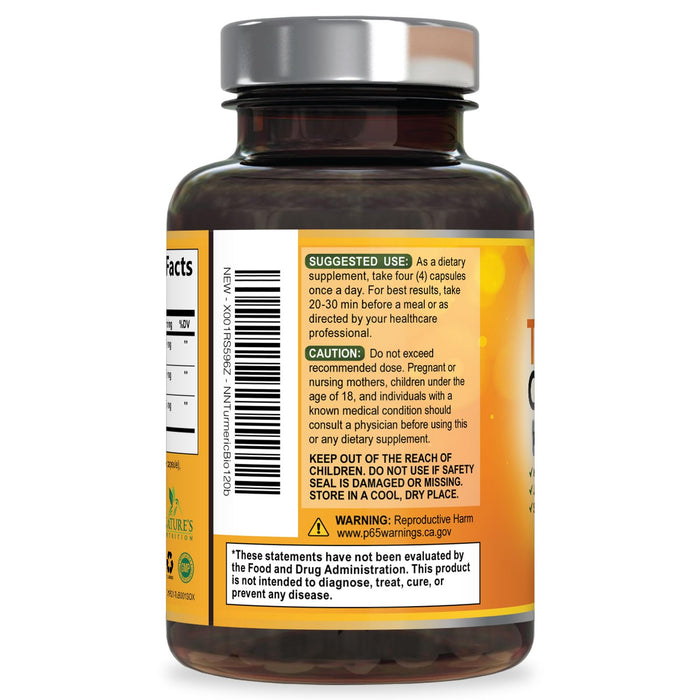 Turmeric Curcumin Supplement with BioPerine 95% Curcuminoids 2600mg with Black Pepper for Best Absorption, Bottled in USA, Best Natural Vegan Joint Support, Nature's Non-GMO Tumeric - 120 Capsules