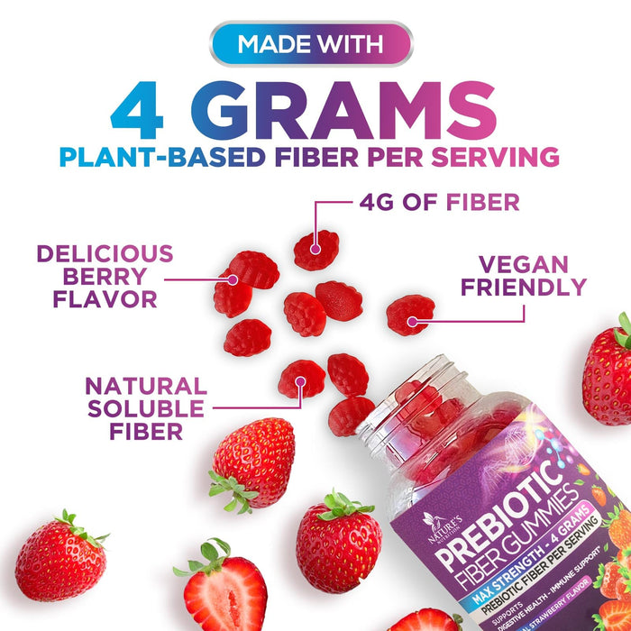 Fiber Gummies for Adults, Daily 4g Gummy Fiber Supplement, Prebiotic Gummy Digestive Health Support - Plant Based Soluble Fiber Chews, Prebiotics Supports Regularity & Digestion Non-GMO - 60 Gummies