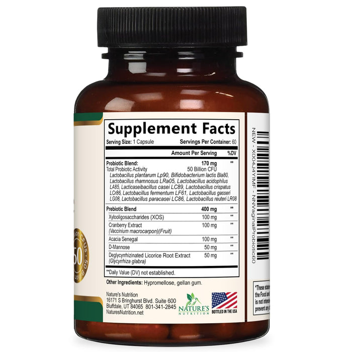 Vaginal Probiotics for Women pH Balance, Digestive, UT & Feminine Health Support - 50 Billion CFU, 10 Probiotic Strains, Prebiotics, & Cranberry - Supports Healthy Vaginal Odor & Flora