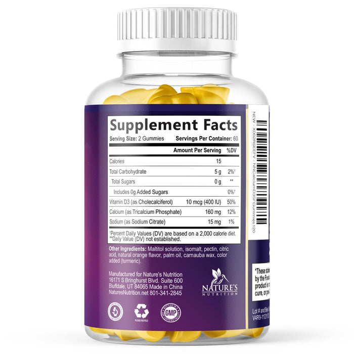 Chewable Calcium Supplements for Women & Men - Sugar Free Calcium with 400 IU Vitamin D3 Gummy for Bone, Teeth, & Immune Health Support - Non-GMO, Berry Flavored, Daily Vitamins Chews - 120 Gummies