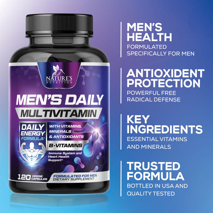 Multivitamin for Men - Vitamin A, C, D, E, Zinc, Calcium, Multivitamins for Immune Health Support, Vitamin B12, Men’s Daily Multivitamin Supplement Capsules, Non-GMO Mens Multi Vitamins - 120 Capsules