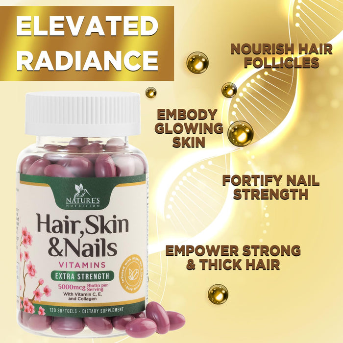Hair, Skin & Nails + Biotin & Collagen 5000 mcg - 120 Softgels