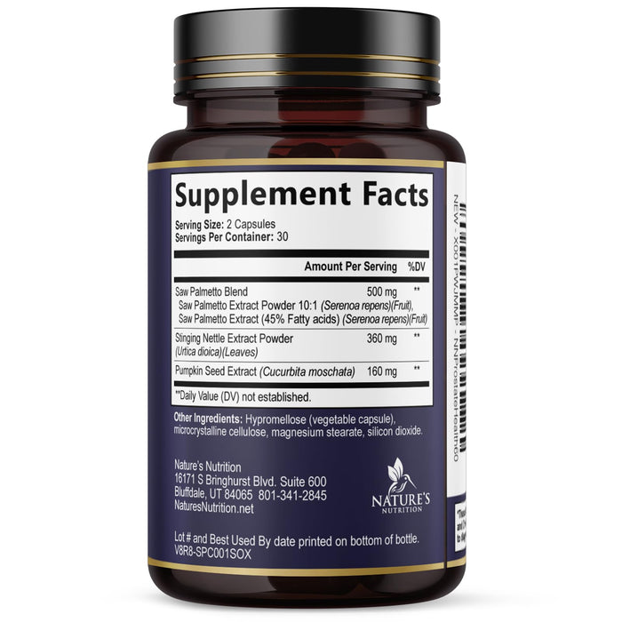 Prostate Health Supplements for Men - Support Complex 3X Formula with Saw Palmetto Blend Stinging Nettle Root & Pumpkin Seed Extract - Supports Bathroom Trips Prostate & Urinary Health - 60 Capsules
