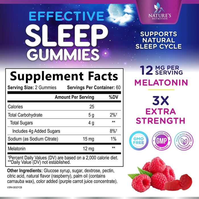 Sleep Gummies with Melatonin - Extra Strength Sleep Gummy, 12 mg Melatonin, Natural Melatonin Gummy, Occasional Sleep Support Supplement for Adults, Vegan, Non-GMO, Gomitas para Dormir - 120 Gummies