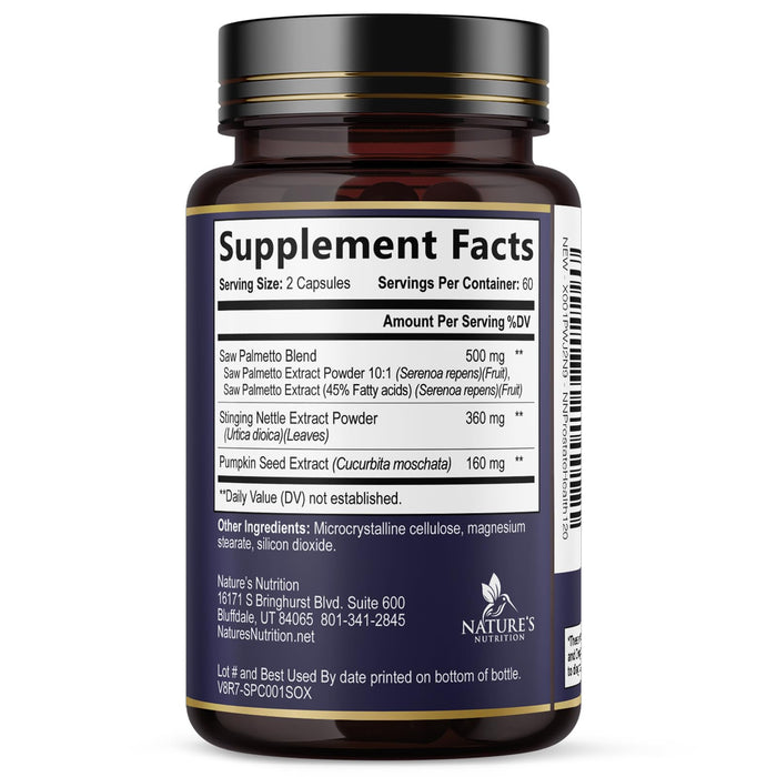 Prostate Health Supplements for Men - Support Complex 3X Formula with Saw Palmetto Blend Stinging Nettle Root & Pumpkin Seed Extract - Supports Bathroom Trips Prostate & Urinary Health - 120 Capsules
