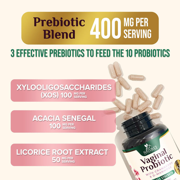 Vaginal Probiotics for Women pH Balance, Digestive, UT & Feminine Health Support - 50 Billion CFU, 10 Probiotic Strains, Prebiotics, & Cranberry - Supports Healthy Vaginal Odor & Flora