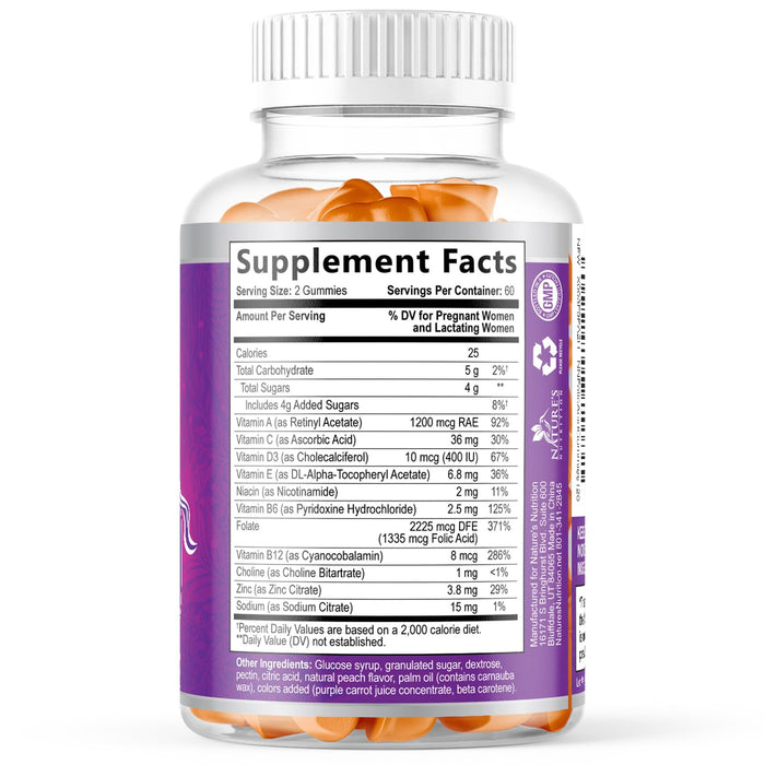 Prenatal Vitamins for Women Gummies, Folic Acid 1335mcg Pregnancy Vitamins for Fetal Support, Vitamin A, C, D3, B12, B6 & Folate, Prenatal Multivitamin Gummy for Pregnant & Nursing Women - 120 Gummies