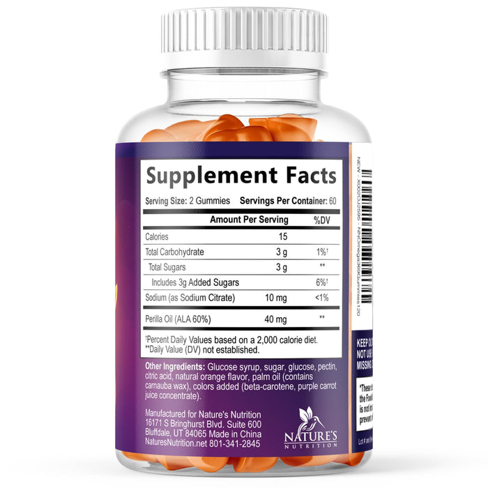 Omega 3 6 9 Vegan Gummies - Triple Strength Omega 3 Supplement Gummy - Essential Oil 369 Heart Support and Brain Support for Women, Men & Pregnant Women, Non-GMO, Orange Flavor - 120 Gummies
