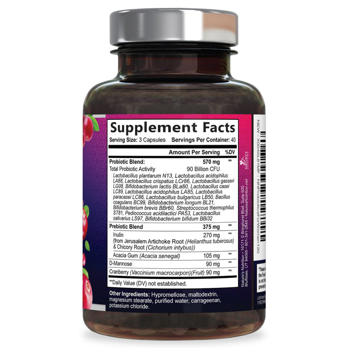 Women's Probiotic + Cranberry & Prebiotics 90 Billion CFU - 120 Capsules