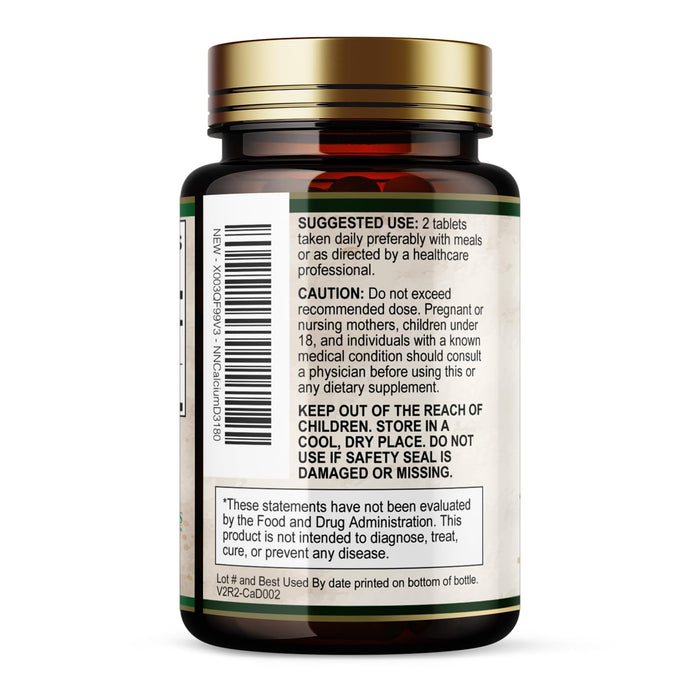 Calcium 1200 mg with Vitamin D3, Calcium Supplement Vitamins, Supports Bone Strength, Teeth & Immune System, Calcium Supplements for Women & Men, Nature's Absorbable Calcium Carbonate - 180 Tablets