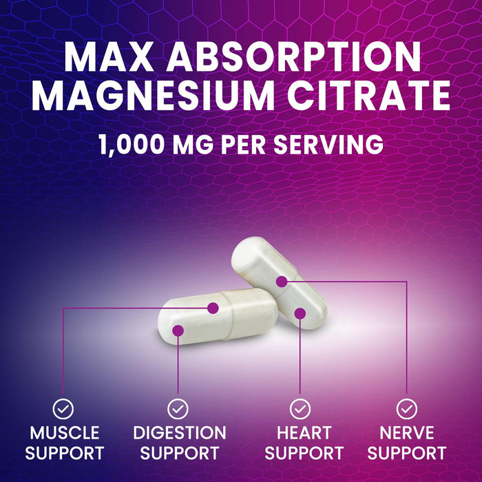 Magnesium Citrate Supplement 1000 mg for Best Absorption, Supports Bone, Heart Health, Nerves, Muscles, Metabolism & Calm, Nature's Pure Magnesio Vitamin Pills, Bottled in USA - 240 Capsules