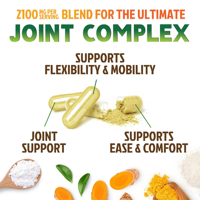Glucosamine Chondroitin MSM 2100mg Complex - Joint Support Supplement for Joint Mobility & Comfort For Men and Women with Turmeric & Boswellia, Triple Strength Glucosamine Supplements - 60 Capsules