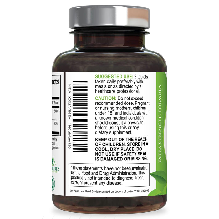 Calcium Supplement with Vitamin D - 1200 mg Calcium Carbonate with 1600 IU of D3 Vitamins - Supports Bone Strength, Teeth & Immune System - Natural & Easily Absorbable for Women & Men - 120 Tablets