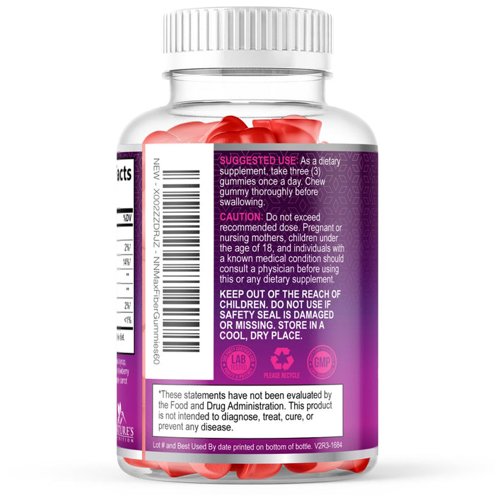 Fiber Gummies for Adults - 4g Gummy Fiber Supplement for Digestive Health & Regularity Support, Daily Prebiotic Supplements, Natural Prebiotic Gummy, Plant Based, Strawberry Flavored - 60 Gummies