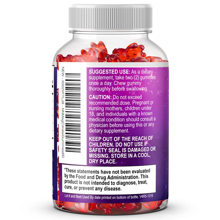 Magnesium Gummies Supplement - High Absorption Magnesium Citrate Supplement for Adults & Kids - Nature's Calm Magnesio Gummy Dietary Supplements for Bone, Muscle Health, Heart Support - 60 Gummies