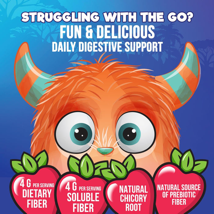 Fiber Gummies for Kids, Daily 4g Gummy Fiber Supplement, Prebiotic Digestive Health Support - Nature's Plant Based Soluble Fiber, Supports Regularity & Digestion for Kids Non-GMO - 120 Gummies