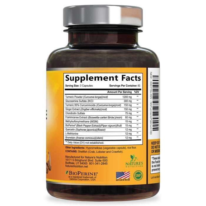 Turmeric Curcumin Supplement 2000mg with Glucosamine Chondroitin & Ginger, 95% Curcuminoids, BioPerine Black Pepper for Best Absorption, Nature's Joint Support, Non-GMO, Bottled in USA - 180 Capsules