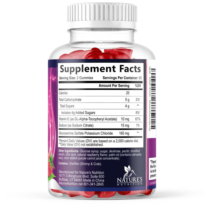 Joint Support Gummies Glucosamine Plus Vitamin E - Nature's Joint Support Supplement for Occasional Discomfort for Back, Knees & Hands - Cartilage & Joint Health & Flexibility Support - 120 Gummies