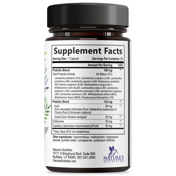 Probiotics for Women - Probiotic Blend 50 Billion CFU Per Cap - 16 Feminine Health Strains Women's Probiotic - Prebiotic for Vaginal PH Balance, Urinary UT Health Support - Bottled USA - 60 Capsules