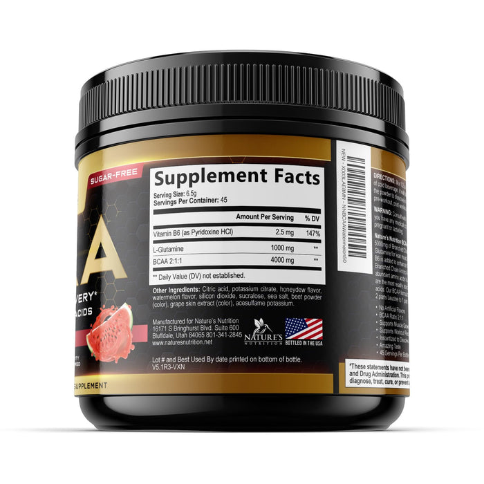 BCAA Powder 4g BCAA Amino Acids 2:1:1, 1g L-Glutamine, Vitamin B6 Complex - Energy Daily Powder Replenisher Post Workout - Muscle Recovery Support Drink for Men & Women, Sugar Free, Keto - 45 Servings
