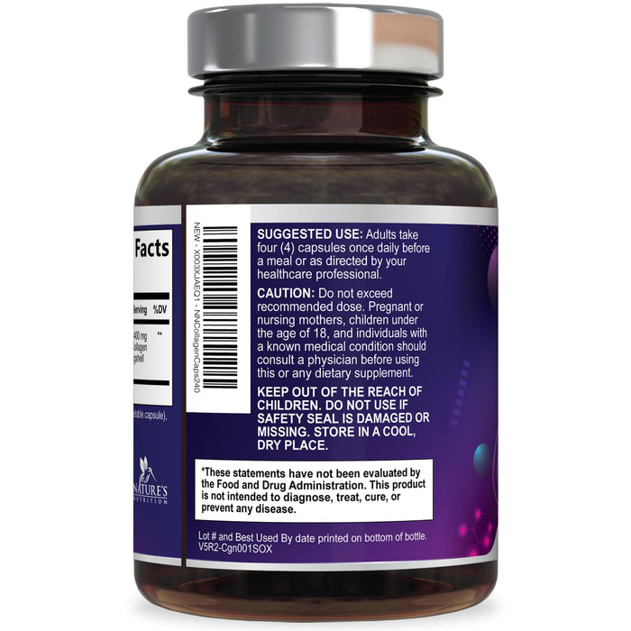 Multi Collagen Peptides Supplement - Hydrolyzed Types I, II, III, V & X Multi Collagen Pills, Hydrolyzed Collagen Peptides Supplements, Hair, Skin, Nail, and Joint Support Supplement, 240 Capsules