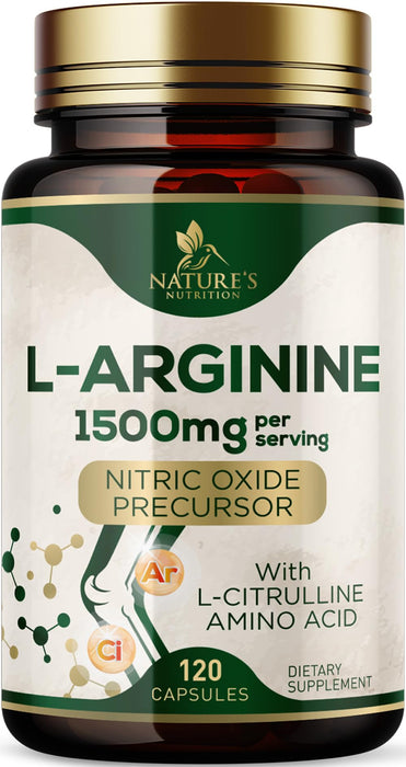 L-Arginine Supplement 1000mg with L-Citrulline - Heart Health Support - Muscle Supporting Nitric Oxide Precursor Booster for Extra Strength - Non-GMO Amino Acid Energy Blend For Men - 120 Capsules