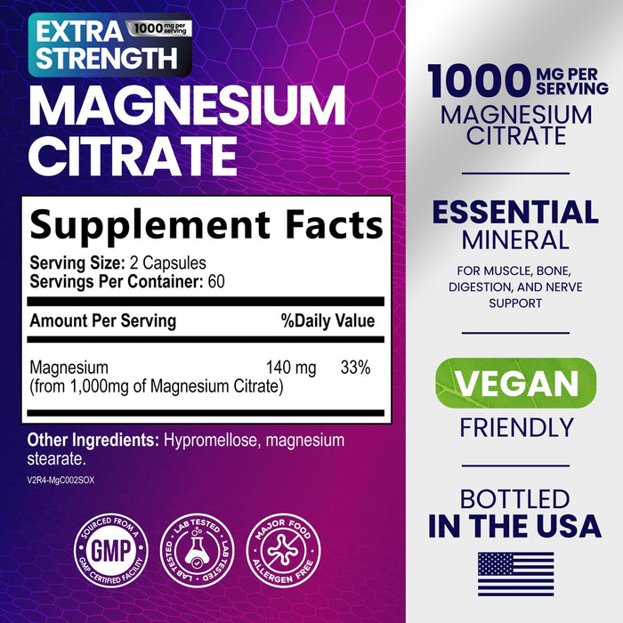 Magnesium Citrate 1000 mg - 120 Capsules