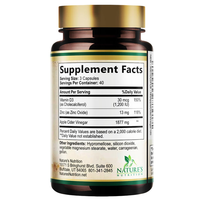 Apple Cider Vinegar Capsules 1877mg - Extra Strength Detox & Cleanse with Vitamin D & Zinc - Premium ACV Pills with Joint Natural Digestion & Immune Support - Vegetarian Supplement - 120 Capsules