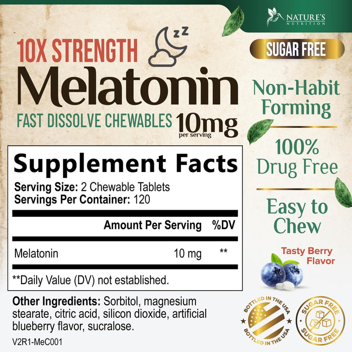 Melatonin 10 mg - Strawberry, 240 Fast-Dissolve Tablets
