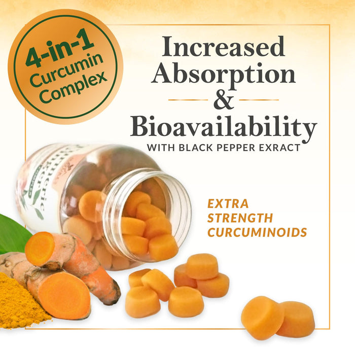 Turmeric Gummies with Black Pepper & Ginger for Best Absorption, 95% Curcuminoids Tumeric Curcumin Gummy, Nature's Herbal Extract Joint Support Supplement, Vegan Non-GMO, Peach Flavor - 60 Gummies