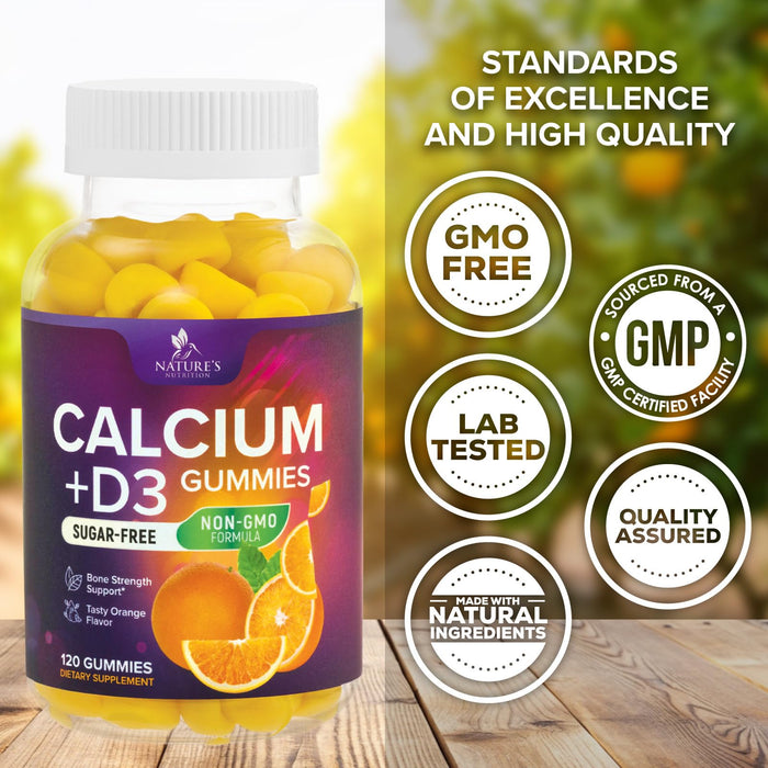 Chewable Calcium Supplements for Women & Men - Sugar Free Calcium with 400 IU Vitamin D3 Gummy for Bone, Teeth, & Immune Health Support - Non-GMO, Berry Flavored, Daily Vitamins Chews - 120 Gummies